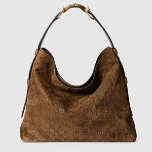 Brown Suede Monogram Hobo Bag